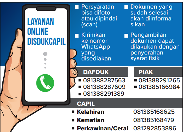 Layanan Bisa secara Online atau ke UPTD Dukcapil Kecamatan