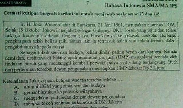 Nama Jokowi Nyangkut Dalam Soal UN Bahasa Inggris