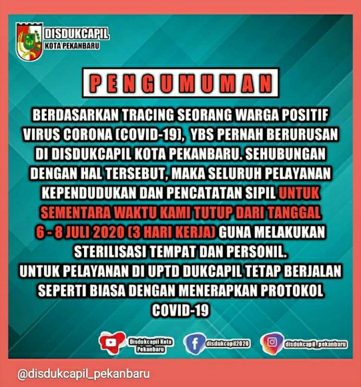 20 Pegawai Disdukcapil Pekanbaru di Swab