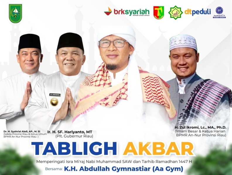 Sambut Ramadhan 1447 H, Masjid Raya An-Nur Riau Gelar Tabligh Akbar Bersama AA Gym